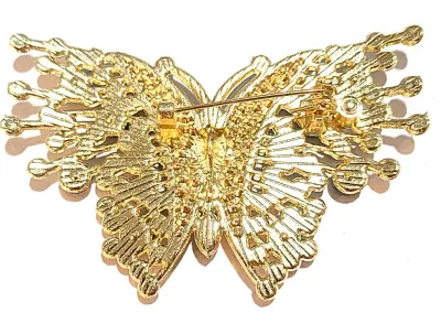 **NEW ARRIVAL** Jeweled AQUAMARINE & BLUE Colored STONES BUTTERFLY BROOCH (2¾" x 1¾") with "Wing Points" + Gold...