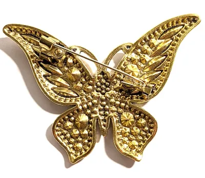 **NEW ARRIVAL** Light GREEN BUTTERFLY BROOCH (2¾" x 1¾") with Green "Slender Marquise Cut" Accent Stones, Black Eyes...