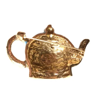 **NEW ARRIVAL** Enameled BLUE TEAPOT BROOCH (2 " x 1¼") with Blue Accent Stones on a Gold Tone Setting