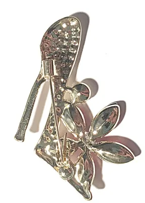 **NEW ARRIVAL** RED STONES HIGH HEEL SHOE BROOCH (1¾" x ¾") with 5 Marquise-Cut Red Stones and Jeweled Shoe on a Gold Tone Setting