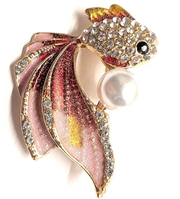 **NEW ARRIVAL** PINK Jeweled & Glittered "KOI" FISH BROOCH (1½" x 1½") with Faux Pearl Accent, Black Eye and...