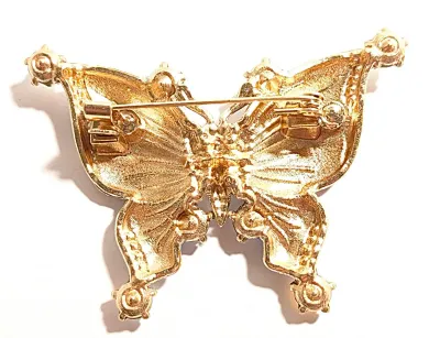 **NEW ARRIVAL** BLUE & WHITE Enameled "Swallowtail" BUTTERFLY BROOCH (2½" x 2") with Clear Stones...
