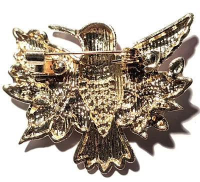 **NEW ARRIVAL** PINK Ceramic Styled HUMMINGBIRD BROOCH (1¾" x 1½") with White Flowers and Wings Out-Stretched on a Gold Tone...