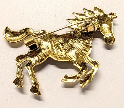 **NEW ARRIVAL** RED STONES Jeweled Gold Colored HORSE BROOCH (1¾" x 1¼") with "Spikey Mane" on a Gold Tone Setting