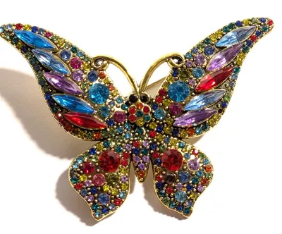 **NEW ARRIVAL** MULTICOLOR BUTTERFLY BROOCH (2¾" x 1¾") with Blue, Lavender & Red "Slender Marquise Cut" Accent...