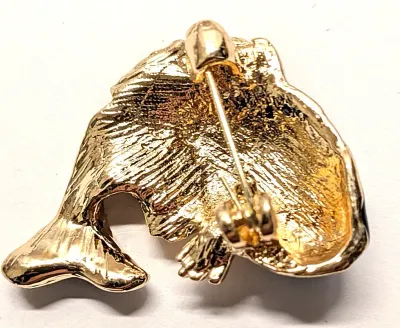 **NEW ARRIVAL** BLUE ROUND-NOSE FISH BROOCH (1½" x 1¼") with Enameled Face and Tail, Gold Fins + Jeweled Body on a Gold Tone...