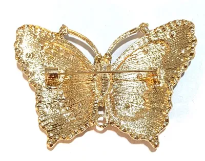 **NEW ARRIVAL** Enameled and Jeweled AQUAMARINE & BLUE BUTTERFLY BROOCH (2½" x 1¾") with Clear Accents Stones and Black...