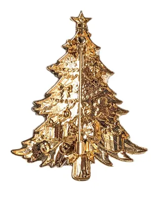 **NEW ARRIVAL** Ceramic GREEN HOLIDAY TREE" BROOCH (2½" x 2") with Bows, Gifts, Toys, Tinsel, Ornaments and Gold Colored...