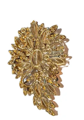 **NEW ARRIVAL** Beautiful Large CLEAR Marquise-Cut Stones BOUQUET BROOCH (3½" x 2¼") with Background Showing the Gold Tone...