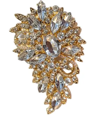 **NEW ARRIVAL** Beautiful Large CLEAR Marquise-Cut Stones BOUQUET BROOCH (3½" x 2¼") with Background Showing the Gold Tone...