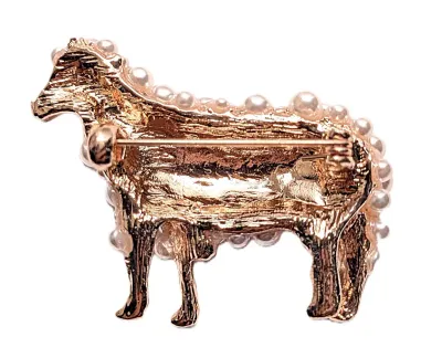 **NEW ARRIVAL** ALL WHITE PEARLS SHEEP BROOCH (1¾" x 1½") with Gold Feet & Face, Black Eye and Jeweld Ear on a Rose Gold...