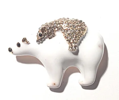 **NEW ARRIVAL** Petite Enameled "POLAR BEAR & BABY" BROOCH (1½" x 1") with Jeweled Baby Bear on a Rose Gold Tone...