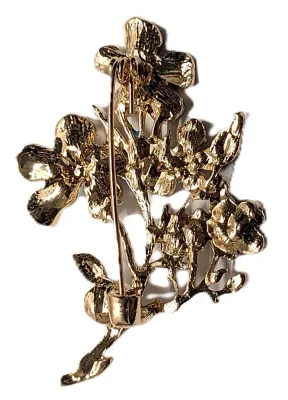 **NEW ARRIVAL** Bejeweled Enameled LIGHT & DARK BLUES FLOWERS SPRAY BROOCH (2¼" x 1½") with Single Faux Pearl on a Gold...