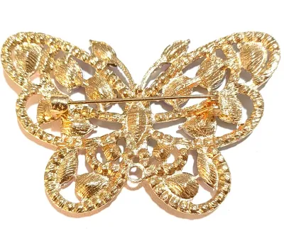 **NEW ARRIVAL** Jeweled MULTICOLOR PASTEL STONES BUTTERFLY BROOCH (2½" x 1¾") with "HOLLOWED" Setting in Gold Tone
