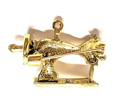 **NEW ARRIVAL** Small Old Fashioned Gold Colored SEWING MACHINE BROOCH (1⅛" x 1") on a Gold Tone Setting