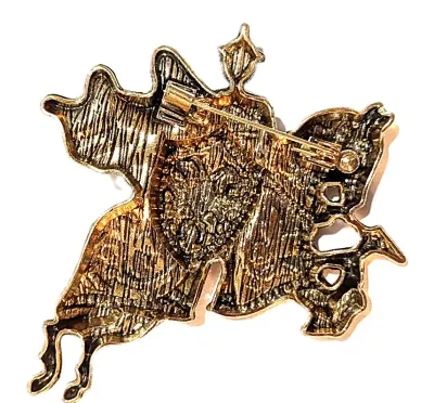 **NEW ARRIVAL** Large Jeweled BLACK & GOLD "KNIGHT" BROOCH (2¼" x 2¼") with Black and Gold Shield on a Gold Tone...