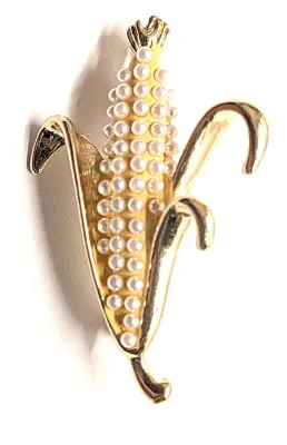 **NEW ARRIVAL** "PEARLS-OF-CORN" CORN BROOCH (1¾" x 1") on a Gold Tone Setting