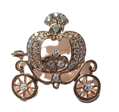 **NEW ARRIVAL** Multicolor Jeweled Iridescent Stones PRINCESS CARRIAGE BROOCH (1¾" x 1½") on a Gold Tone Setting