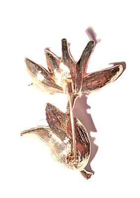 **NEW ARRIVAL** ORANGE & GREEN FLOWER BROOCH (2" x 1½") with Red and Blue Leaves on a Gold Tone Setting
