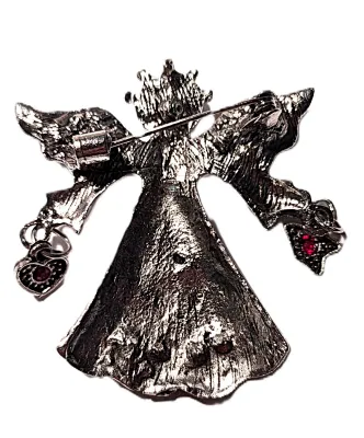 **NEW ARRIVAL** WHITE & SILVER "ANGEL" BROOCH (1¾" x 1¾") with Heart and Star Dangles, Iridescent Stone Wing +...