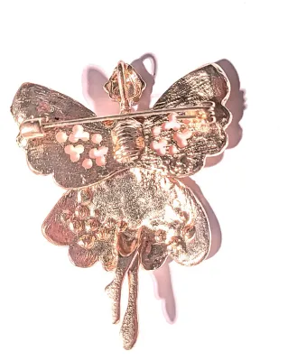 **NEW ARRIVAL** MULTICOLOR "BALLERINA ANGEL" BROOCH (2½" x 2") with Opaque Pink Accents on a Gold Tone Setting