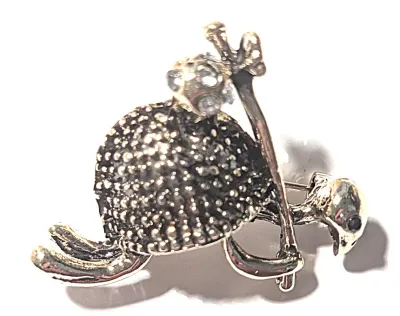 **NEW ARRIVAL** Small TORTOISE BROOCH (1¼" x 1¼") with Dotted Shell and Jeweled "Hobo" Bag on a Gold Tone Setting