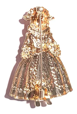 **NEW ARRIVAL** Very Jeweled & Colorful "SHEEP IN A DRESS" BROOCH (2" x 1½") Holding a Cup and Saucer on a Gold...