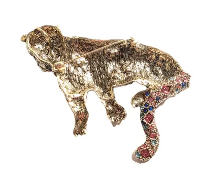 **NEW ARRIVAL** Large Beautiful Multicolored Jeweled LION BROOCH (5¼" x 3") with Segmented MOVEABLE Tail on a Gold Tone Setting