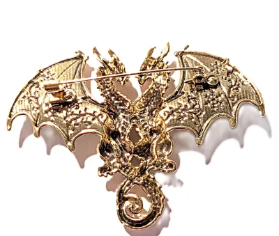 **NEW ARRIVAL** Large Ceramic-Style GREEN & BLACK "DOUBLE DRAGONS" BROOCH (3" x 2") with Black Stone Eyes and...