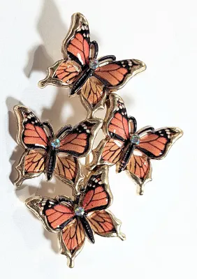 **NEW ARRIVAL** Enameled SET of 4 "MONARCH" BUTTERFLIES BROOCH (2" x 1½") Each with Single Iridescent Center Stone on...
