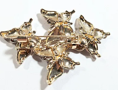 **NEW ARRIVAL** Enameled SET of 4 "MONARCH" BUTTERFLIES BROOCH (2" x 1½") Each with Single Iridescent Center Stone on...
