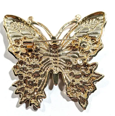 **NEW ARRIVAL** Ceramic RED & PINK BUTTERFLY BROOCH (2¼" x 2") with Green Wings and Red and Pink Flowers, Light Blue Stones...