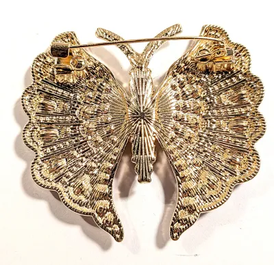 **NEW ARRIVAL** Beautiful Multicolored Jeweled BUTTERFLY BROOCH (2¼" x 2") with Green, Magenta and Amber Colored Body Stones...