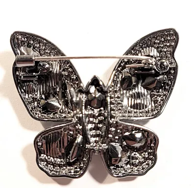 **NEW ARRIVAL** All GRAY STONES BUTTERFLY BROOCH (1¾" x 1½") with Large Gray Teardrop Beveled Stones and Tiny Accent Body...