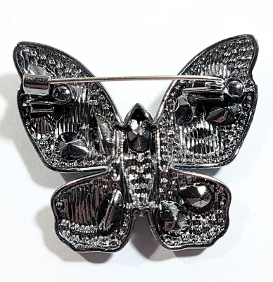 **NEW ARRIVAL** All GREEN STONES BUTTERFLY BROOCH (1¾" x 1½") with Large Green Teardrop Beveled Stones and Tiny Accent Body...