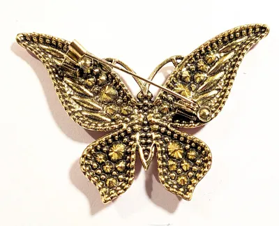 **NEW ARRIVAL** Very RED BUTTERFLY BROOCH (2¾" x 1¾") with Red "Slender Marquise Cut" Accent Stones, Black Eyes and 4...