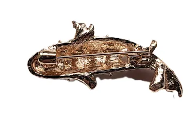**NEW ARRIVAL** Small Red Jeweled GOLDFISH BROOCH (1¾" x ¾") with Clear Stones Top on a Gold Tone Setting