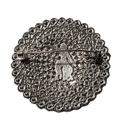 **NEW ARRIVAL** Interesting "RED DANCER on a CIRCLE OF PEARLS" BROOCH (1¾" Diam.) Rows of Small Faux White Pearls on a...