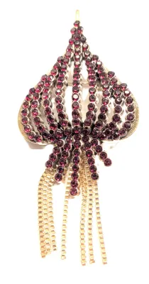 **NEW ARRIVAL** Large "LOVE UPSIDE DOWN HEART" BROOCH (3½" x 2") with Cranberry RED Stones and DANGLES on a Gold Tone...
