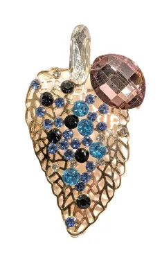 **NEW ARRIVAL** Bejeweled Gold Colored LEAF BROOCH (3" x 2") with Blue & Black Stones and Large Clear + Purple Stones on a...