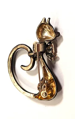 **NEW ARRIVAL** BLACK CAT With BOWTIE BROOCH (1¾" x 1¼") with Green Eye and Jeweled Bowtie on a Gold Tone Setting