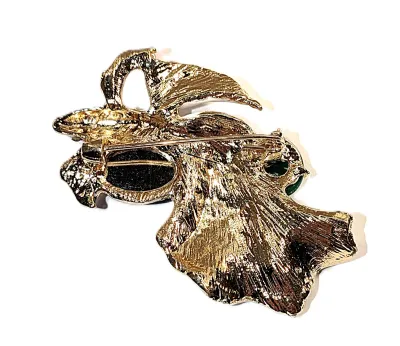 **NEW ARRIVAL** White Enameled "KOI" FISH BROOCH (2¼" x 1") with Green Oval Glass Stone & Green Cabochon Stone +...