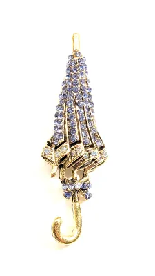 **NEW ARRIVAL** Lavender Stones UMBRELLA BROOCH (2½" x ¾") with Gold Colored Top & Handle and Jeweled Edge on a Gold Tone...