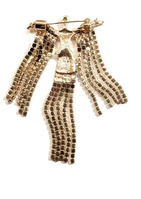**NEW ARRIVAL** All Gold Colored "GODDESS" DANGLES BROOCH (2¼" x 1¼") with Tiny Clear Stones on a Gold Tone Setting