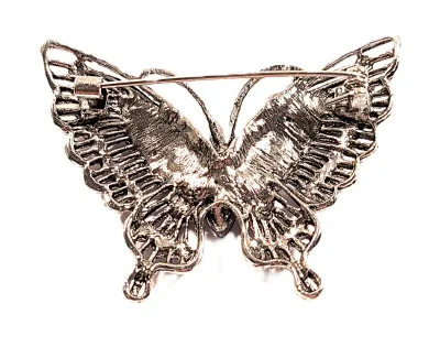 **NEW ARRIVAL** Medium Size BLUE JEWELED BUTTERFLY BROOCH (2" x 1½") with 2 Shades of Blue Stones and Silver Colored Wings on a...
