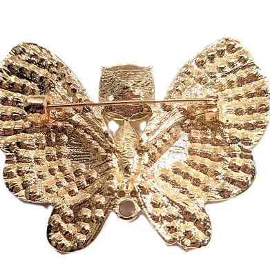 **NEW ARRIVAL** Large Lemon Colored Stones BUTTERFLY BROOCH (2¼" x 1¾") with Small Clear Accent Stones on a Gold Tone Setting