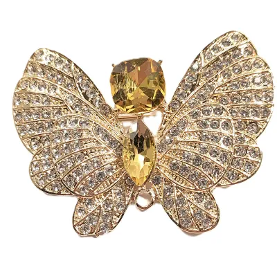 **NEW ARRIVAL** Large Lemon Colored Stones BUTTERFLY BROOCH (2¼" x 1¾") with Small Clear Accent Stones on a Gold Tone Setting