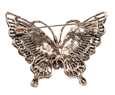 **NEW ARRIVAL** Medium Size AMBER JEWELED BUTTERFLY BROOCH (2" x 1½") with Rows of Amber Stones and Silver Colored Wings on a...