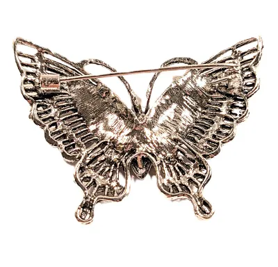 **NEW ARRIVAL** Medium Size GREEN JEWELED BUTTERFLY BROOCH (2" x 1½") with Rows of Green Stones and Silver Colored Wings on a...