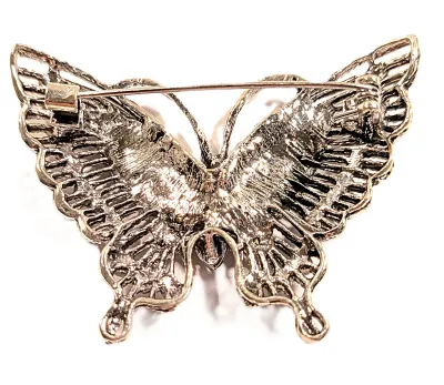 **NEW ARRIVAL** Medium Size IRIDESCENT JEWELED BUTTERFLY BROOCH (2" x 1½") with Shades of Iridescent Stones and Silver Colored...